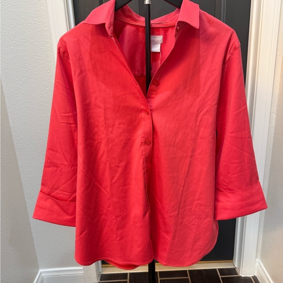 Chico's Tops - Chico's Bold coral red Button-Down Shirt